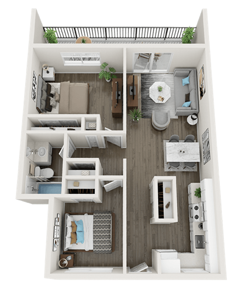 2 Bedroom 2 bathroom Floor Plan at Ella 1711 Apartments, California